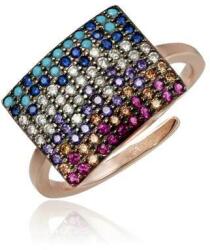  Ezüst Mozaik Gyűrű - Színes Cirkónia - Rosé - Állítható