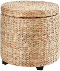 HOMCOM Ülőke tárolóval, levehető fedéllel, rattan, khaki színben, Ø43 x 43cm (837-072)