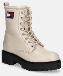 Tommy Jeans bőr bakancs TJW URBAN BOOT TUMBLED LTR WL bézs, női, téliesített, lapos talpú, EN0EN02317 - bézs Női 39