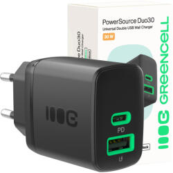 Green Cell PowerSource Duo30 töltő USB/USB-C, fekete, 30W Power Delivery hálózati adapter CHARB-GC-30AC-B (36765)