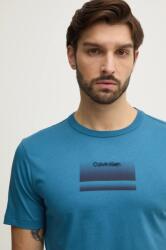 Calvin Klein t-shirt türkiz, férfi, nyomott mintás, K10K113803 - türkiz XL