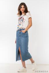 Hermosa Fustă Midi Din Denim cu Efect Prespălat