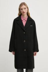 Tommy Hilfiger kabát gyapjú keverékből fekete, átmeneti, oversize, DW0DW20166 - fekete S