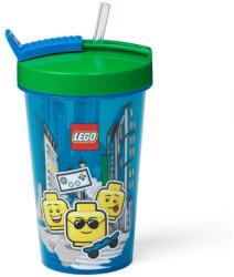 LEGO® Pahar cu capac verde și pai LEGO® Iconic, 500 ml, albastru