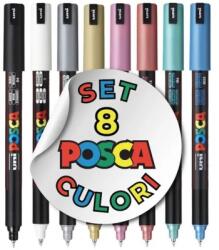 uni Marker cu vopsea Posca PC-1M, varf 0.7 mm, 8 culori/set metalice M1513