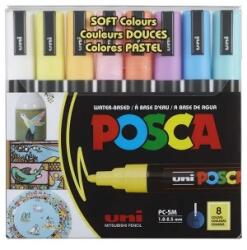 uni Marker cu vopsea Posca PC-5M, varf 1.8-2.5 mm, 8 culori/set pastel M1487