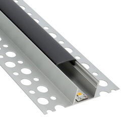 ANRO LED Profile ALP-024 Ezüst - Gipszkartonba süllyeszthető alu profil LED szalaghoz (Fekete búrával) (LP312 - LP-UNICOV1-BLK)