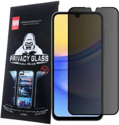 Samsung Galaxy A15 4G / A15 5G üvegfólia, tempered glass, előlapi, edzett, hajlított, fekete kerettel, betekintés védelemmel, Privacy