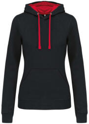 Kariban Női pulóver kontrasztos bélésű kapucnival, Kariban KA465, Black/Red-XL (ka465bl-re-xl)