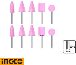 INGCO AKB1012 csiszolókő készlet egyenes csiszolóhoz, Ø 3 mm - 10 darabos (AKB1012)