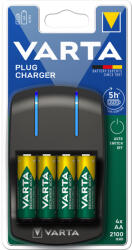 Elemtöltő, akku Plug töltő + 4 db AA 2100 mAH Varta