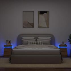 vidaXL 2 db kézműves tölgy szerelt fa LED-es éjjeliszekrény 35x39x55cm (857657)