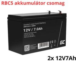 Green Cell APC RBC5 helyettesítő akkumulátor csomag (2x 12V 7Ah) (RBC5-RP)