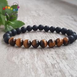 Kristály Jóga Shop Matt ónix tigrisszemmel 8 mm-es férfi ásvány karkötő