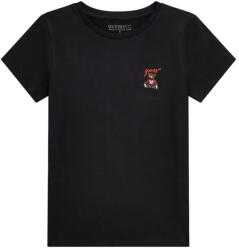 GUESS Едноцветна черна тениска за момиче с малко бродирано мече за акцент Guess