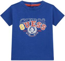 GUESS Синя тениска за бебе момче с надпис Guess в бяло, червено и жълто