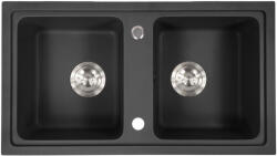Tia szögletes két medencés gránit mosogató szifonnal fekete (SQ-78D-Black)