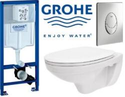 GROHE falba építhető WC tartály 38.528 Cersanit fali WC csészével, légrugós WC tetővel, króm nyomólappal (33.528-002)