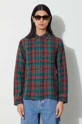 Corridor cămașă din bumbac Ruby Waffle Madras LS bărbați, culoarea verde, cu guler clasic, regular, LS0127 9BYX-KDM0LD_79X (LS0127)