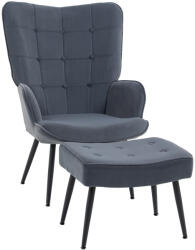 HOMCOM Karfás fotel lábtartóval, relax fotel, kárpitozott, bársony huzat, kékesszürke (839-778V01CG)