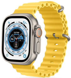 Apple Watch 4-6, SE, SE (2022) (42 / 44 mm) / Watch 7-9 (45 mm) / Watch 10 (46 mm) / Watch Ultra 1-2 (49 mm), szilikon pótszíj, állítható, hullámos kialakítás, TP IconBand Pro, sárga
