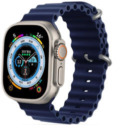 Apple Watch 4-6, SE, SE (2022) (42 / 44 mm) / Watch 7-9 (45 mm) / Watch 10 (46 mm) / Watch Ultra 1-2 (49 mm), szilikon pótszíj, állítható, hullámos kialakítás, TP IconBand Pro, sötétkék