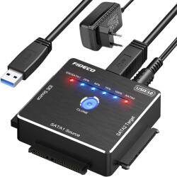 FIDECO SATA/IDE-USB 3.0 adapter univerzális külső HDD/SSD-hez, 2, 5/3, 5 hüvelykes merevlemezekhez és 5, 25 hüvelykes DVD/CD optikai meghajtóhoz, offline klónozás, tápkábel, 5 Gbps adatátvitel, (V-017