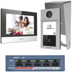 Hikvision DS-KIS604-S Fekete beltérivel, felületre szerelhető kültéri + PoE switch + esővédő (DS-KIS604-S-C-S)
