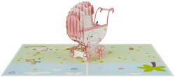 Kiriori 3d Поздравителна картичка "Бебе в количка розова" kiriori pop up