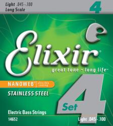 Elixir 4-húros Rozsdamentes Acél Basszusgitárhúr (Nanoweb bevonat)