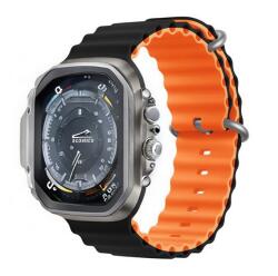 DEVIA Apple Watch Ultra 2 deluxe sport pótszíj (egyedi méret, nagy, szilikon, állítható, hullám) fekete/narancssárga (GP-160493)