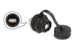 Delock Kábel csatlakoztató USB 2.0 B-típusú anya USB 2.0 A-típusú anya installálásra IP68 por és víz elleni védő bajonettzá kalappal
