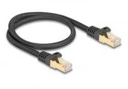 Delock RJ45 hálózati kábel fonott borítással Cat. 6A S/FTP apa - apa 0, 5 m fekete (80316) (80316)