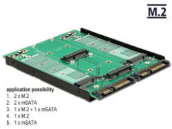 Delock 3.5 Átalakító 2db SATA 22 pin > Dualport 2 x M. 2 / 2 x mSATA (62946) - aqua