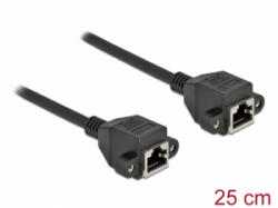 Delock Hálózat bővítő kábel S/FTP RJ45 anya - RJ45 anya Cat. 6A, 25 cm hosszú, fekete (87006) (87006)