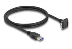 Delock USB 5 Gbps kábel A-típusú USB apa egyenes Micro-B USB apa csavarral 90 -ban felfelé hajlított 1 m fekete (80483)
