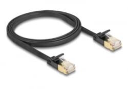 Delock RJ45 hálózati kábel Cat. 6A apa - apa robosztus csatlakozóval és Cat. 7 nyers lapos kábellel U/FTP 1 m, fekete (80345)