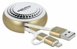 Delock USB 2.0 2 az 1-ben behúzható kábel A-típusú Micro-B és Lightning fehér / arany (85820) - aqua