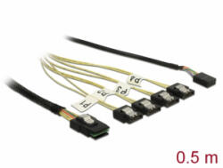 Delock Kábel Mini SAS SFF-8087 > 4 x 7 tűs SATA + oldalsáv, 0, 5 m fém (85674) - aqua