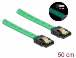 Delock 6 Gb/s SATA kábel UV fényhatással zöld színű, 50 cm (82069) (82069)