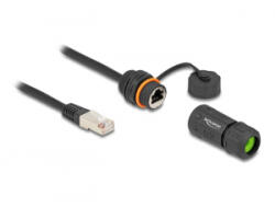 Delock Kábel RJ45 apa - RJ45 anya Cat. 6A beépített használatra M20 cérnával és házzal IP68 por és vízhatlan 25 cm, fekete színű (88147)