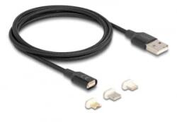 Delock Mágneses USB töltő készlet 8 tűs Lightning / Micro USB / USB Type-C csatlakozókkal, fekete 1 m (88165)
