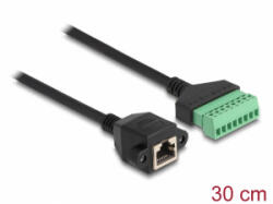 Delock RJ45 kábel Cat. 6 anya - Terminal Block Adapter beépíthető, 30 cm hosszú, 2 részes (66054) - aqua