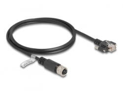 Delock M12 kábel D-kódú 4 tűs anya - RJ45 apa csavarokkal Cat. 5e FTP 1 m hosszú fekete (80443)