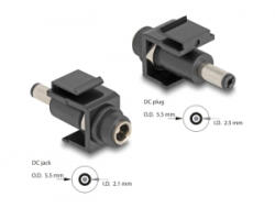 Delock Keystone modul, DC 5, 5 x 2, 1 mm-csatlakozóhüvely, DC 5, 5 x 2, 5 mm méretű apa, fekete (84163) (84163)