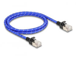 Delock RJ45 hálózati kábel fonott borítással Cat. 6A U/FTP Slim, 1 m, kék (80377)