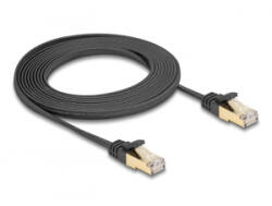 Delock RJ45 lapos hálózati kábel fonott borítással Cat. 6A U/FTP apa - apa 3 m fekete (80327)