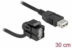 Delock Keystone modul, USB 2.0 A-csatlakozóhüvely 110 > USB 2.0 A-csatlakozóhüvely, kábellel fekete (86869) (86869) - aqua