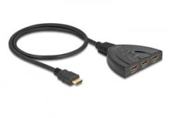 Delock HDMI switch 3 x HDMI bemenet - 1 x HDMI kimenet 8K 60 Hz, integrált kábellel 60 cm (18649) (18649) - aqua