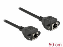 Delock Hálózat bővítő kábel S/FTP RJ45 anya - RJ45 anya Cat. 6A, 50 cm hosszú, fekete (87008) (87008)